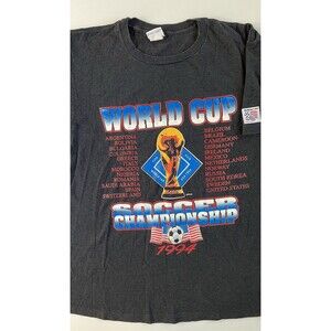 XL Vintage ‘94 FIFA World Cup Soccer Championship Black & Gray Striped T-Shirt